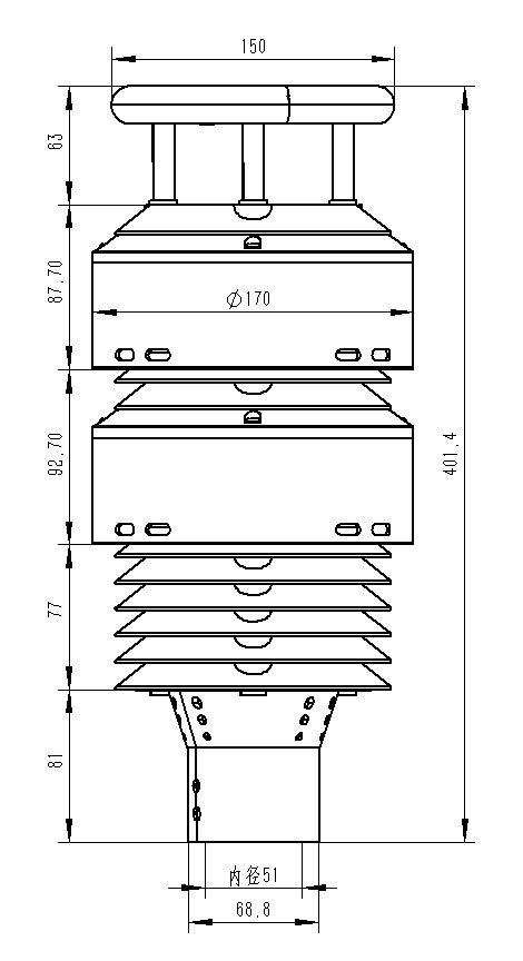 一體化負氧離子傳感器產品尺寸圖